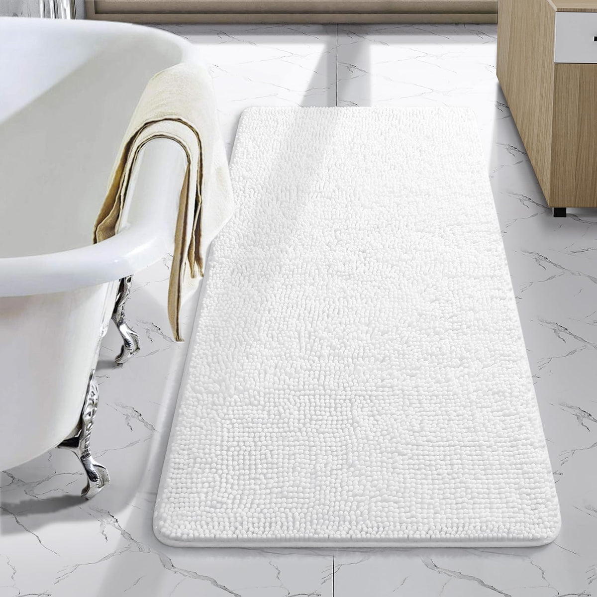 LOCHAS Luxury Bathroom Rug Shaggy Bath Mat 24 x 60 Inch, Gray