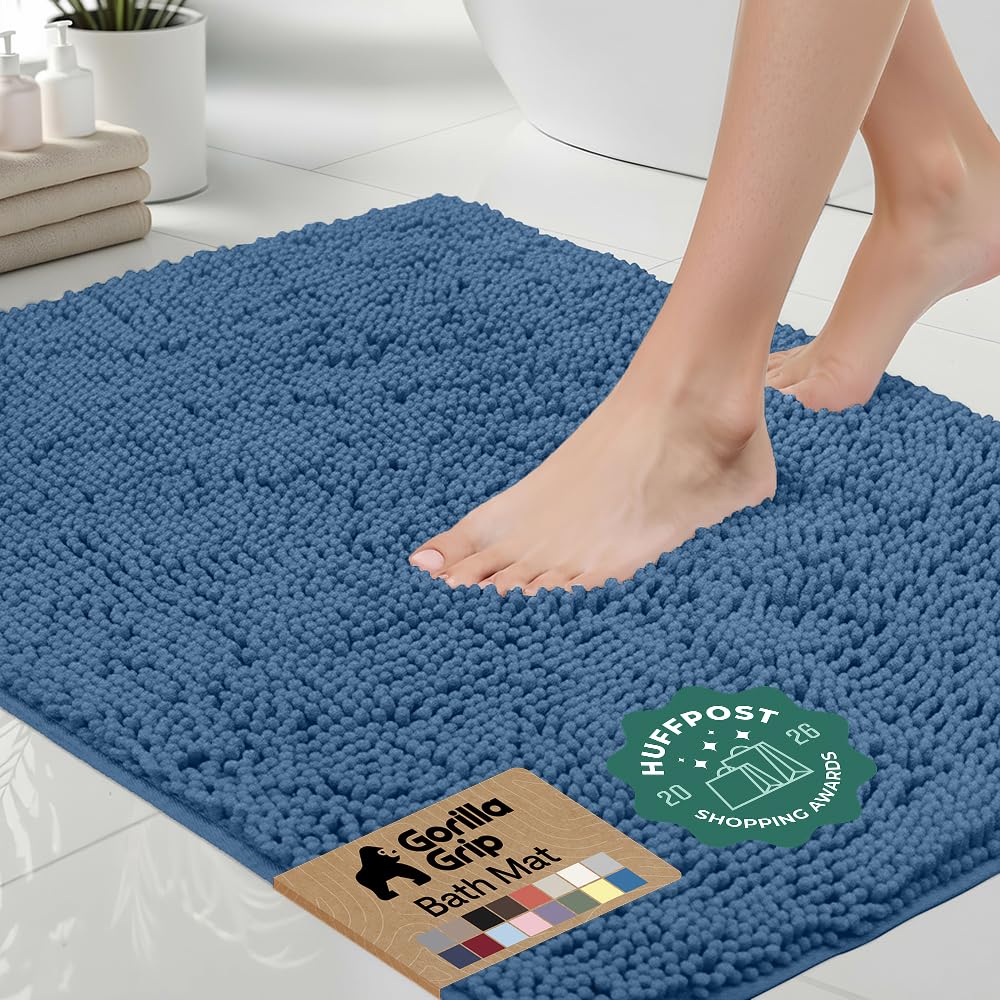 GORILLA GRIP Bath Rug Mat for Bathroom, Absorbent Chenille, 30x20 Gray