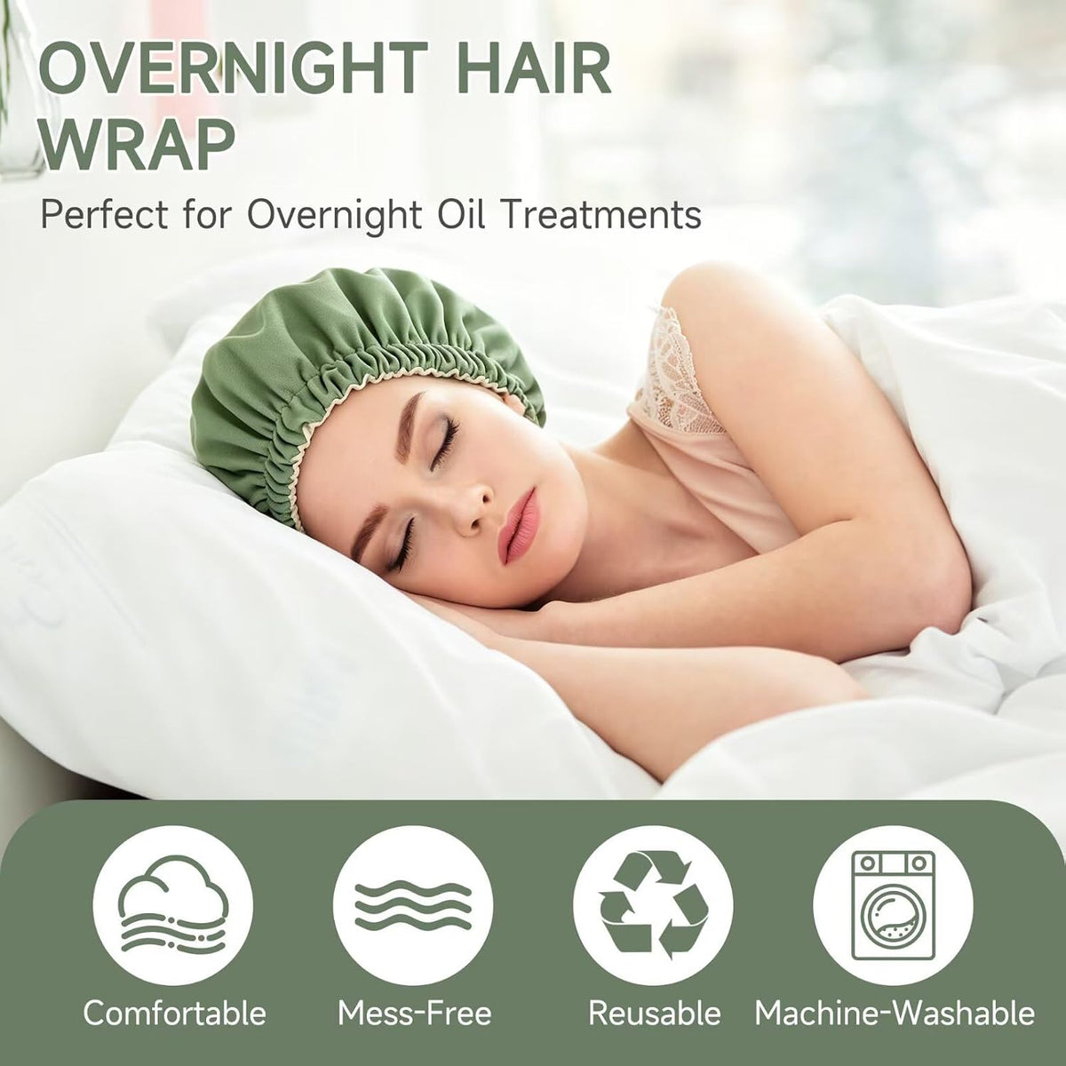 Paw Legend Castor Oil Pack Wrap Overnight Hair Wrap for Sleep Organic Cotton Reusable Hair Cap Cover, Dark Green