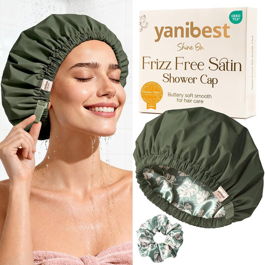 Yanibest Adjustable Satin Lined Shower Caps with Scrunchie