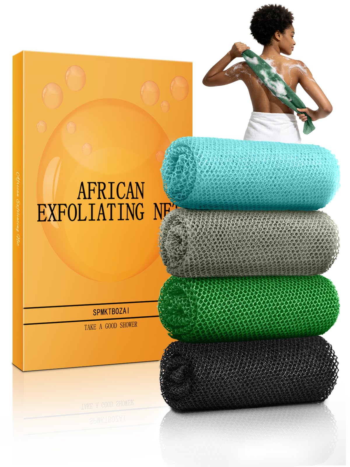 SPMKTBOZAI 4 Pack African Net Sponge, African Exfoliating Net for Body