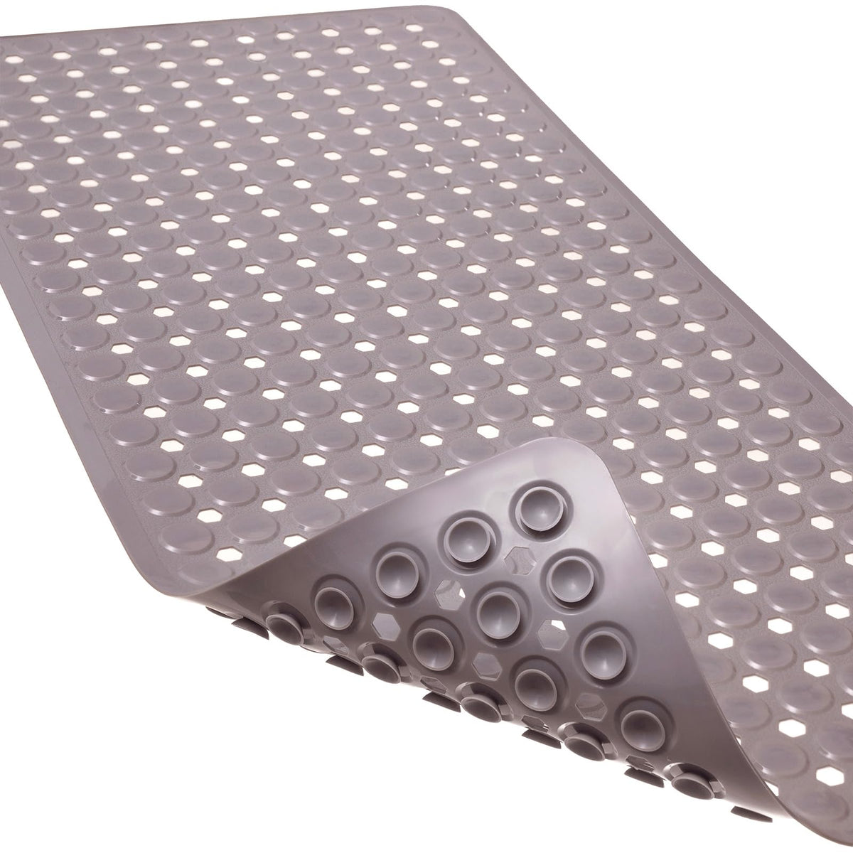 Non-Slip Bathtub and Shower Mats, Power Grip Bath Mat 35 x 16.3 Inch with Suction Cups and Drain Holes for Tub Bathroom Floor Safety, Machine Washable Soft Bathmat, Gray