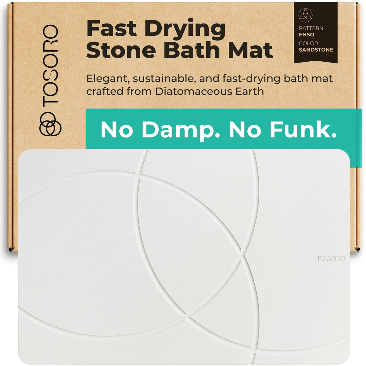 TOSORO - Stone Bath Mat Diatomaceous Earth Shower Mat Non-Slip Super Absorbent Diatomite Stone Bath Mats for Bathroom Floor Quick Drying Natural Easy to Clean (23.5 x 15) - Sandstone