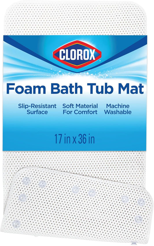 Clorox by Duck Cushioned Foam Bath Mat for Tubs, 17 In. x 36 In, White