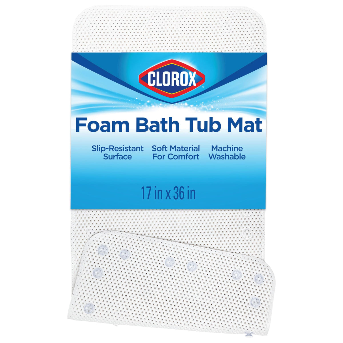 Clorox by Duck Cushioned Foam Bath Mat for Tubs, 17 In. x 36 In, White