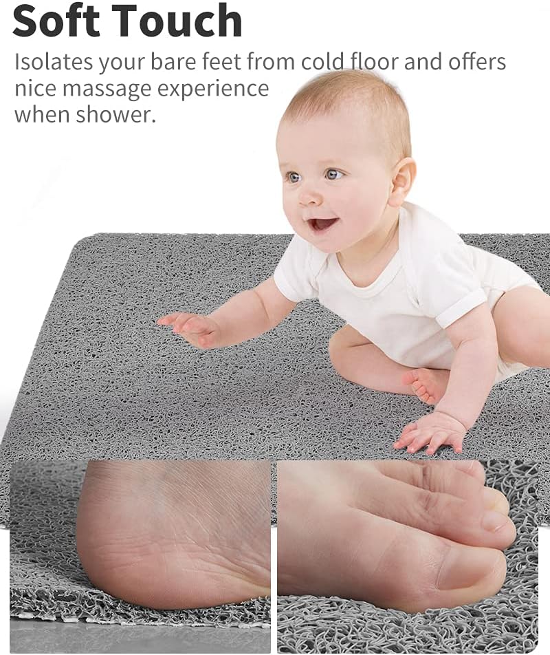 Non Slip Shower Mat, Comfortable Bath mat for Textured Surface,Quick Drying Easy Cleaning Shower Floor Mat for Wet Area,Without Suction Cups Grey 24 x 24