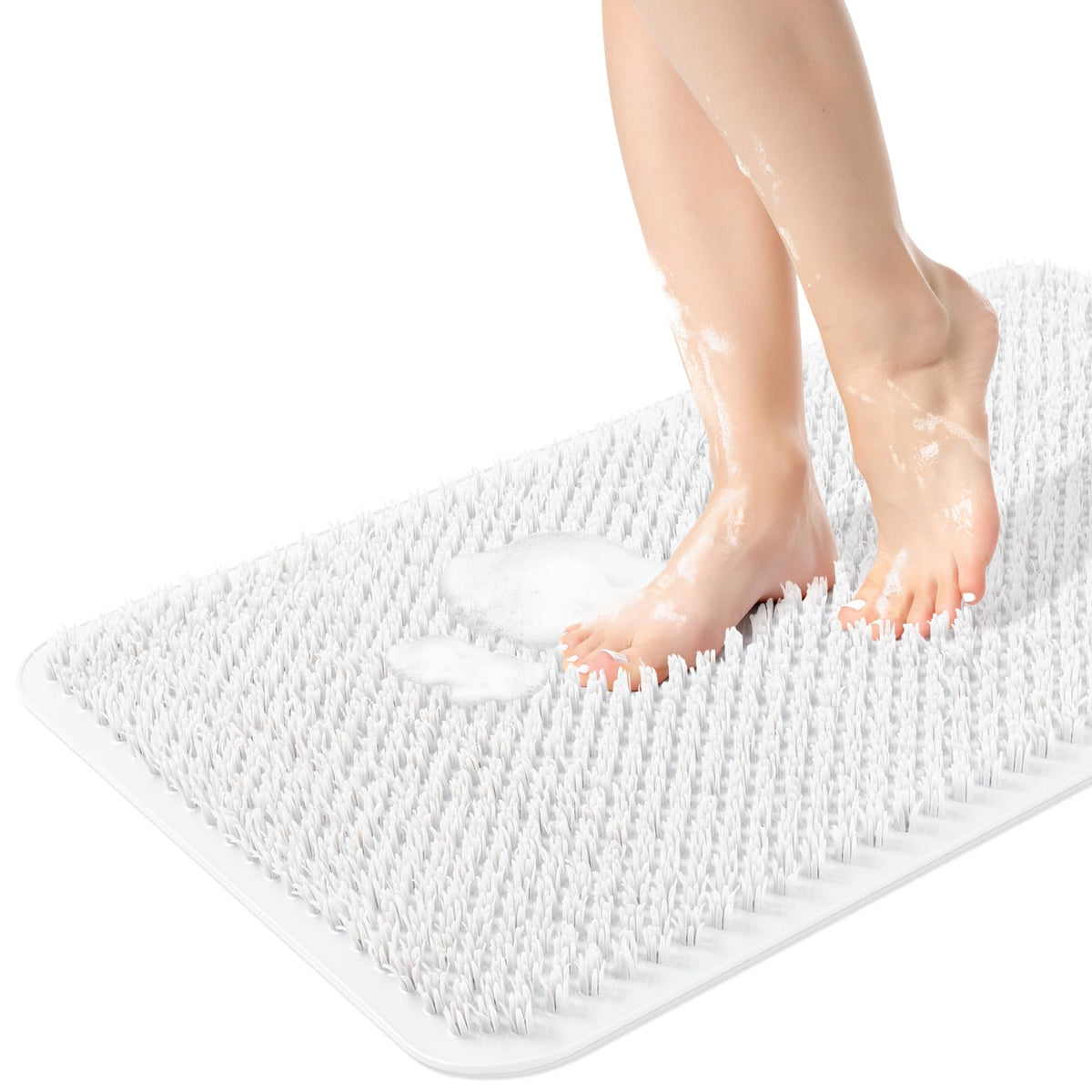 OTHWAY Non Slip Grassy Bathtub Mat : 25.6X13.4 inches Sturdy But Soft Bath Mat_Quick Drain Shower Floor Mat with Soft Bristles for Scrubbing Feet (Clear)