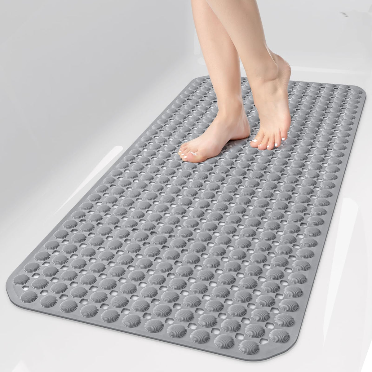 OTHWAY Bath Tub Shower Mat Non Slip, Bathtub Floor Liner Mats for Inside Shower Bathroom, Suction Cups and Drain Holes for Feet Scrubbing, Machine Washable, Soft on Feet, 35x16 Inch, Brown