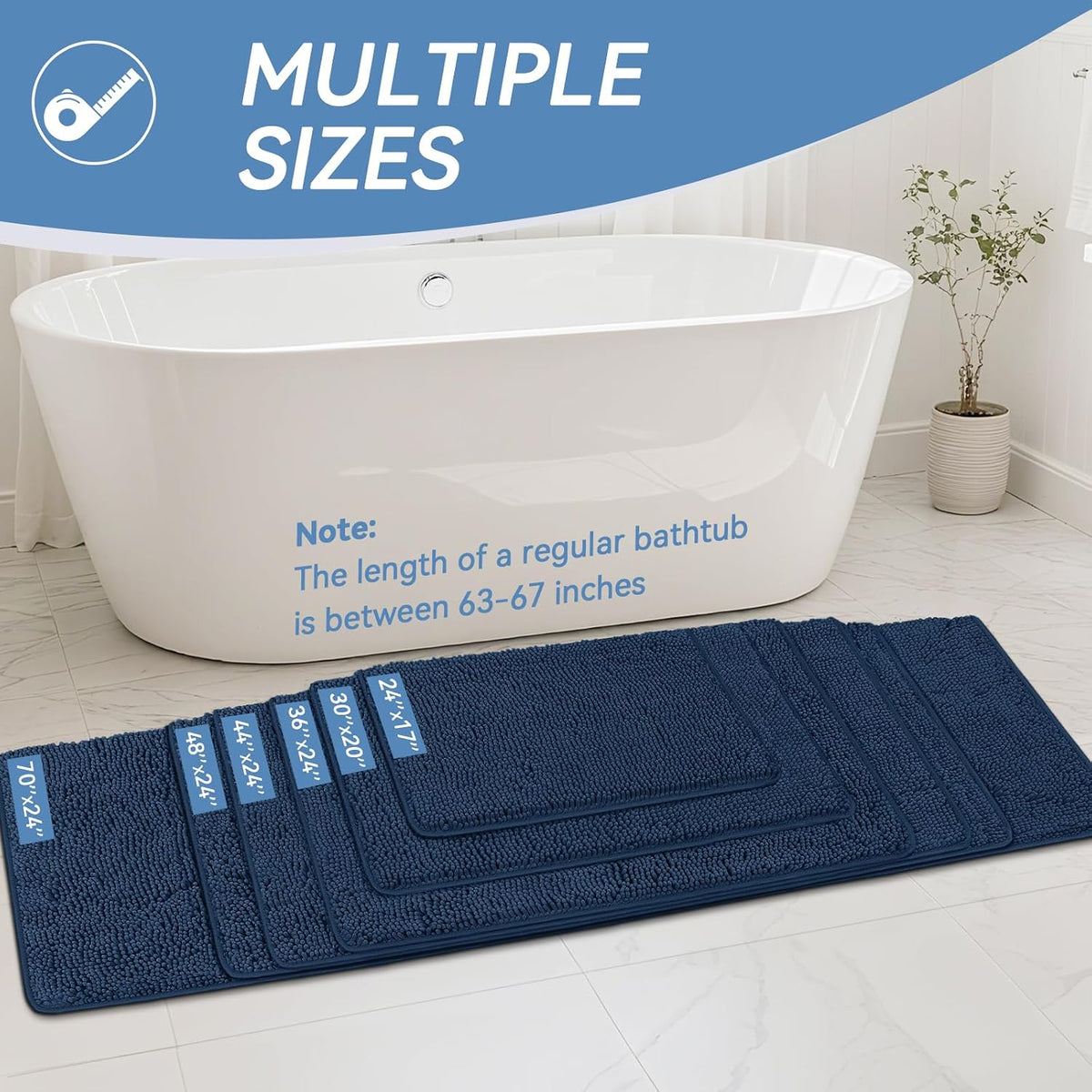 Bcoimo Small Bath Rug Mat,Chenille Extra Soft Navy Bathroom Mats for Floor