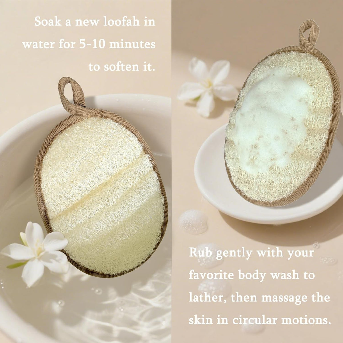 Natural Loofah Sponge, 2 PCS Eco-Friendly Egyptian Luffa Sponge