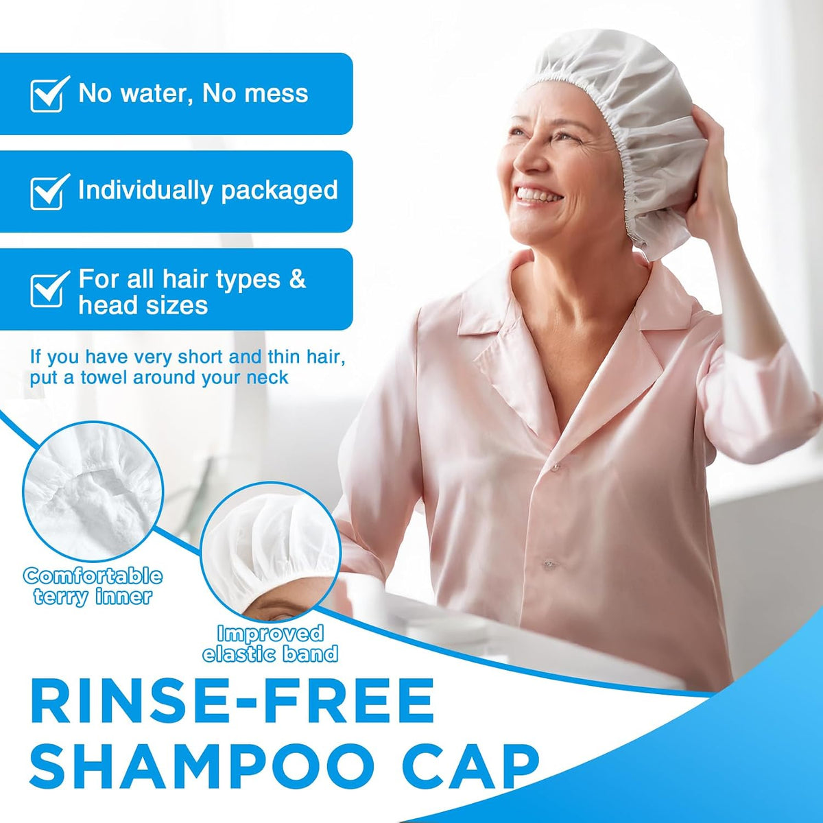 OK TAPE No Water Shampoo Caps (6 Pack) 3 Scents, Rinse Free Shower Cap