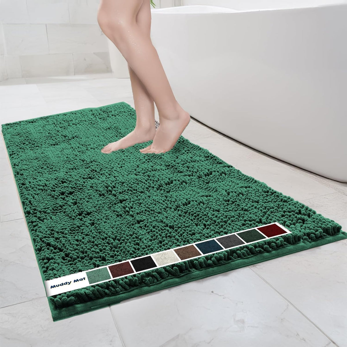 Muddy Mat Chenille Bathroom Rugs Quick Dry Microfiber Mats Non Slip Washable, Extra Thick, Soft and Highly Absorbent Bath Mats for Bathroom, Kitchen, and Shower Floor - Grey Medium 30"X19"