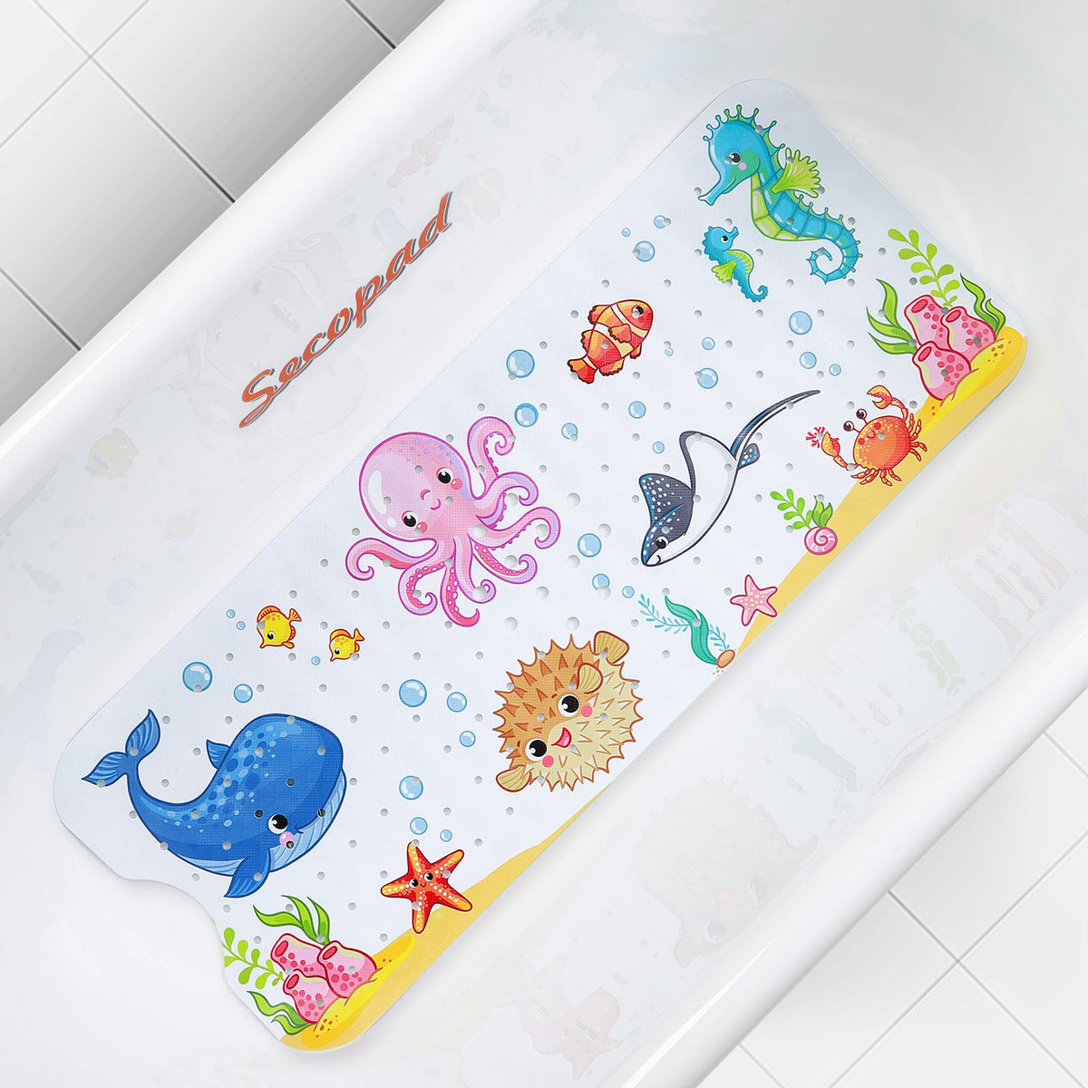 Secopad Bathtub Mat Non Slip, Cute Tub Mat, 40" x 16", Turtles