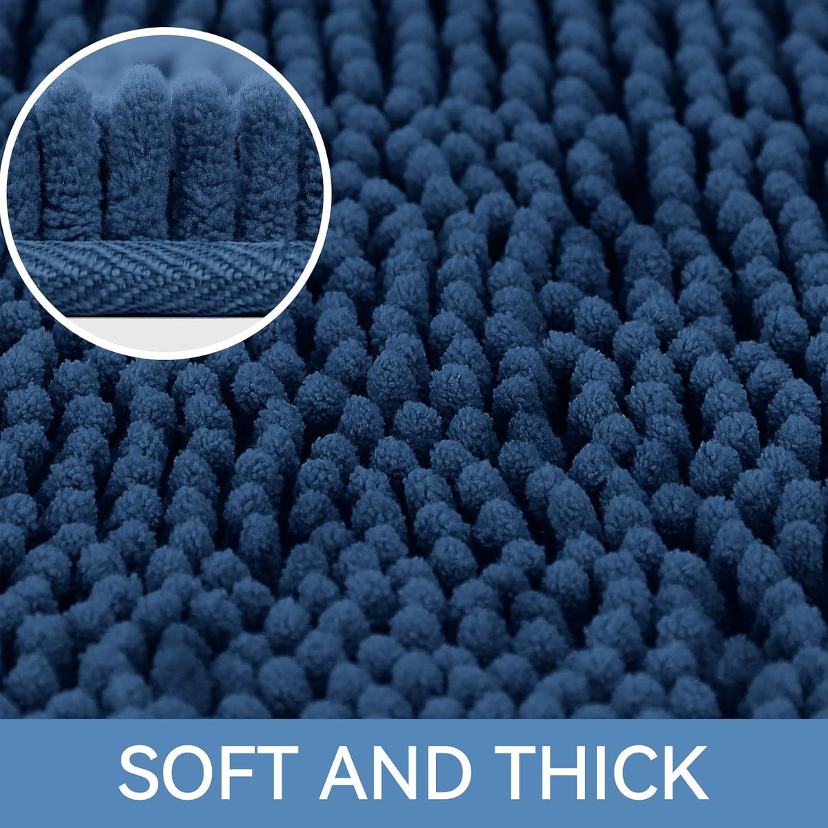 Bcoimo Small Bath Rug Mat,Chenille Extra Soft Navy Bathroom Mats for Floor