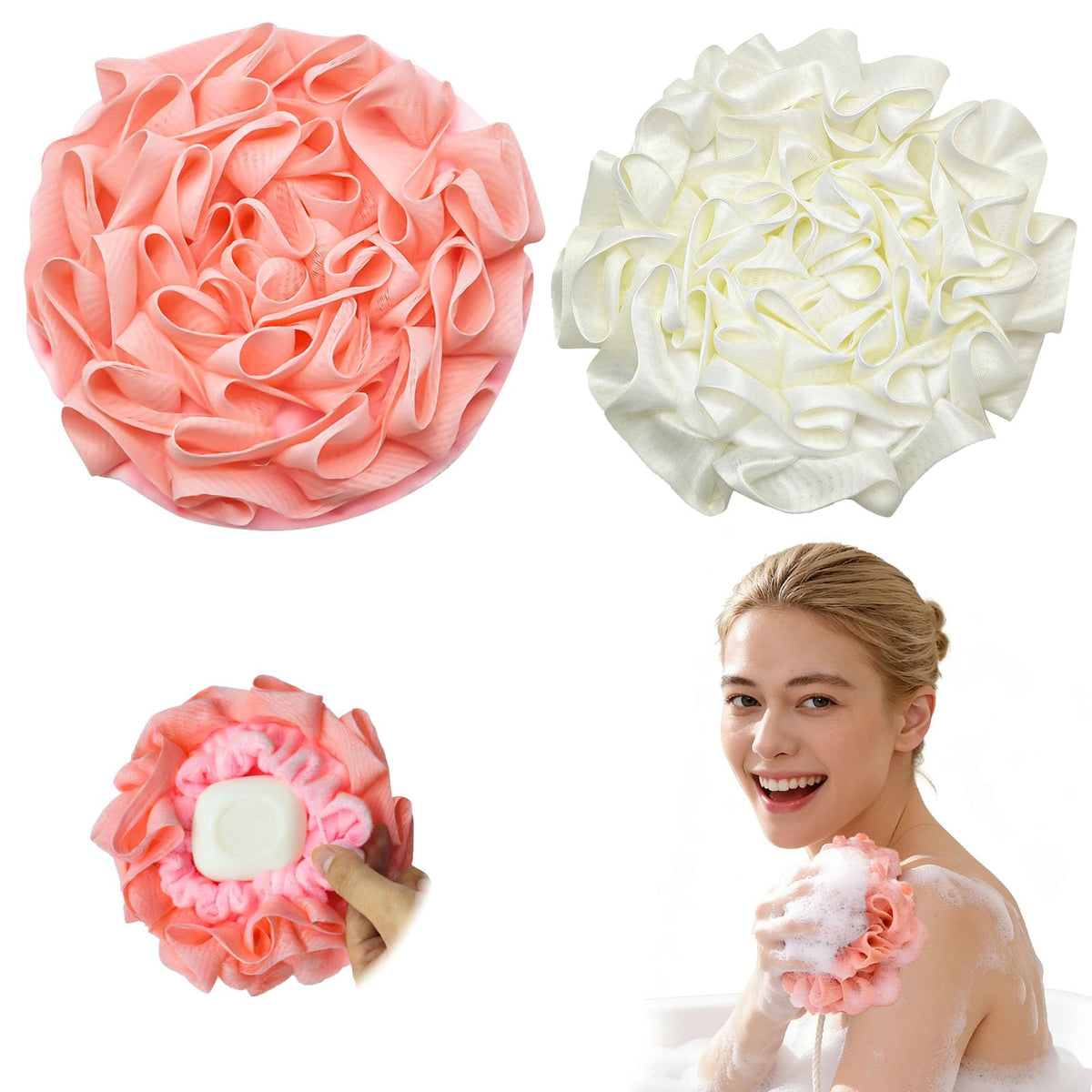 3-Pack Bar Soap Pouch, 2-in-1 Mesh Soap Scrubber Pouch with Loofah Washcloth, Washable and Reusable Soap Saver for Shower Lathering and Shower Use ﻿