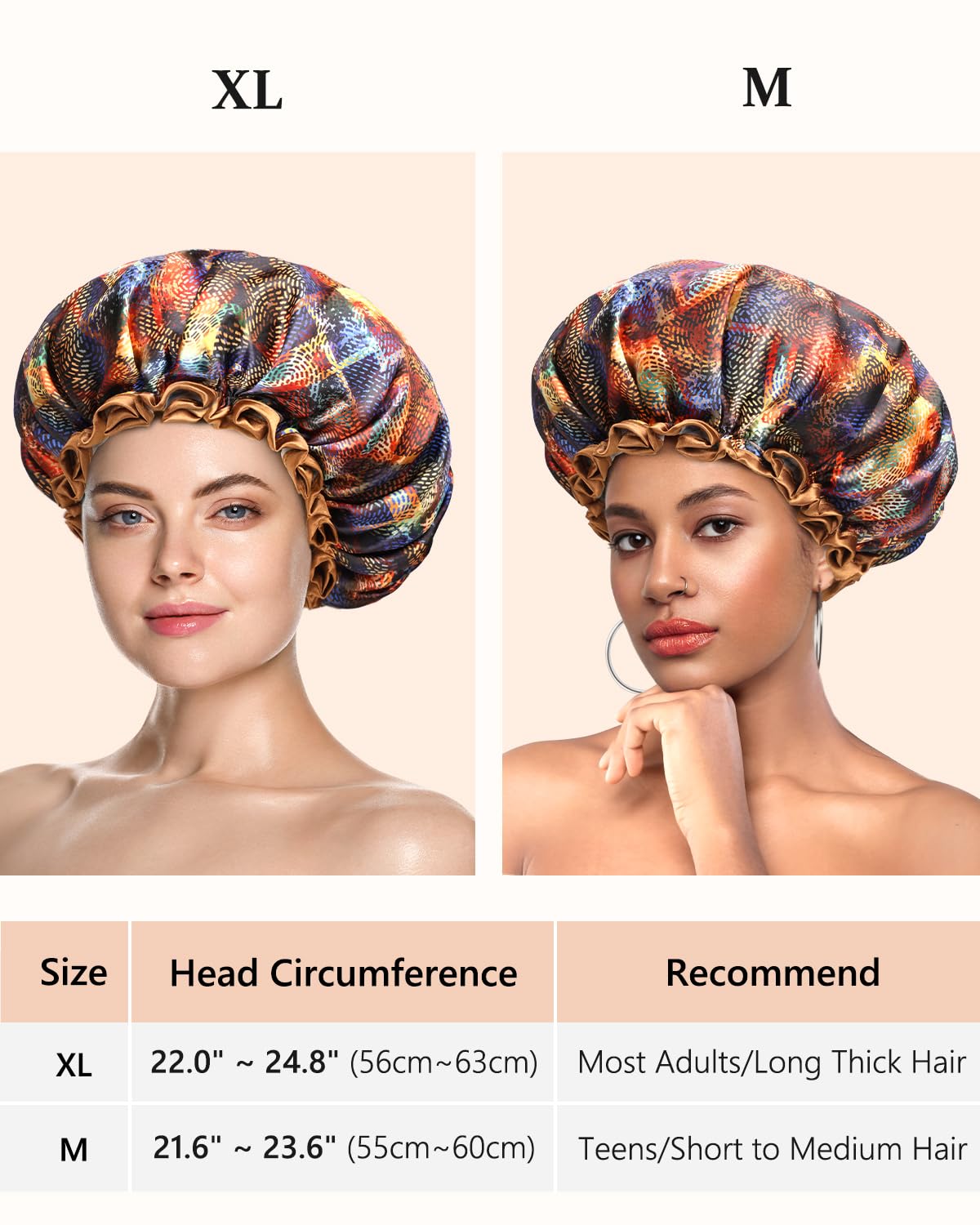 mikimini Shower Caps for Women Waterproof, Medium, 2 Pcs, Mystery