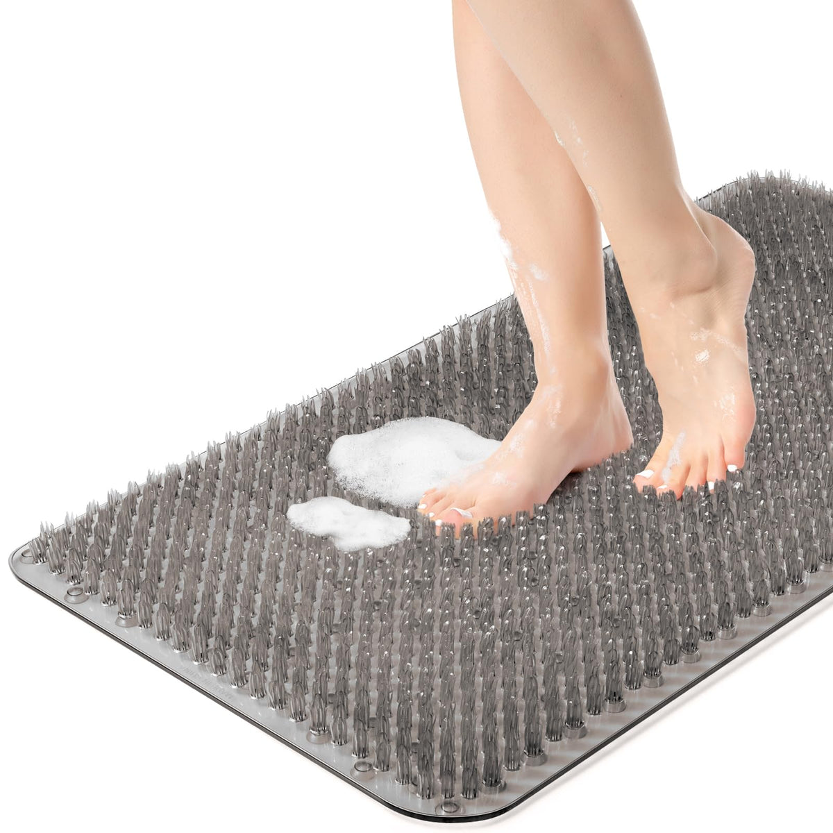 OTHWAY Non Slip Grassy Bathtub Mat : 25.6X13.4 inches Sturdy But Soft Bath Mat_Quick Drain Shower Floor Mat with Soft Bristles for Scrubbing Feet (Clear)