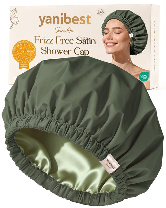 Yanibest Satin Lined Shower Cap, Shower Caps for Women Reusable Waterproof