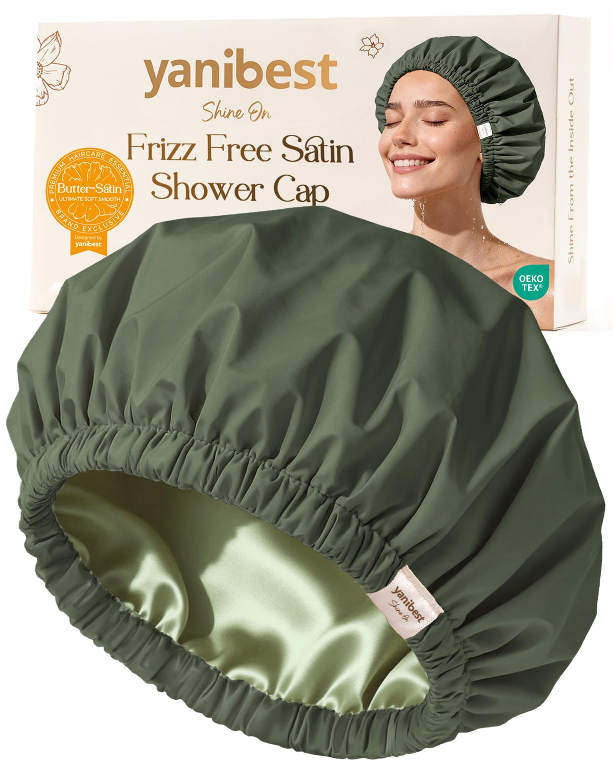 Yanibest Satin Lined Shower Cap, Shower Caps for Women Reusable Waterproof