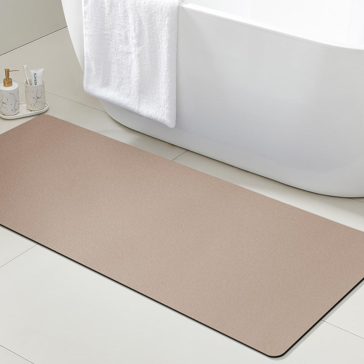 ACCUMTEK Non Slip Bath Mat, Thin Bathroom Rugs Fit Under Door, Quick Dry Bath Mats, Machine Washable Bath Rugs for Bathroom, Bathtub & Kitchen, Grey/Bordered/24 x17