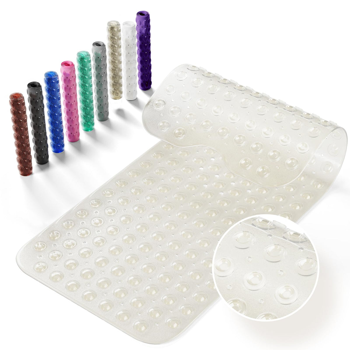 Non-Slip Bath Tub Mat, 39x16 Inch Extra Large Shower Mat with Drain Holes & Suction Cups, Machine Washable, Pink
