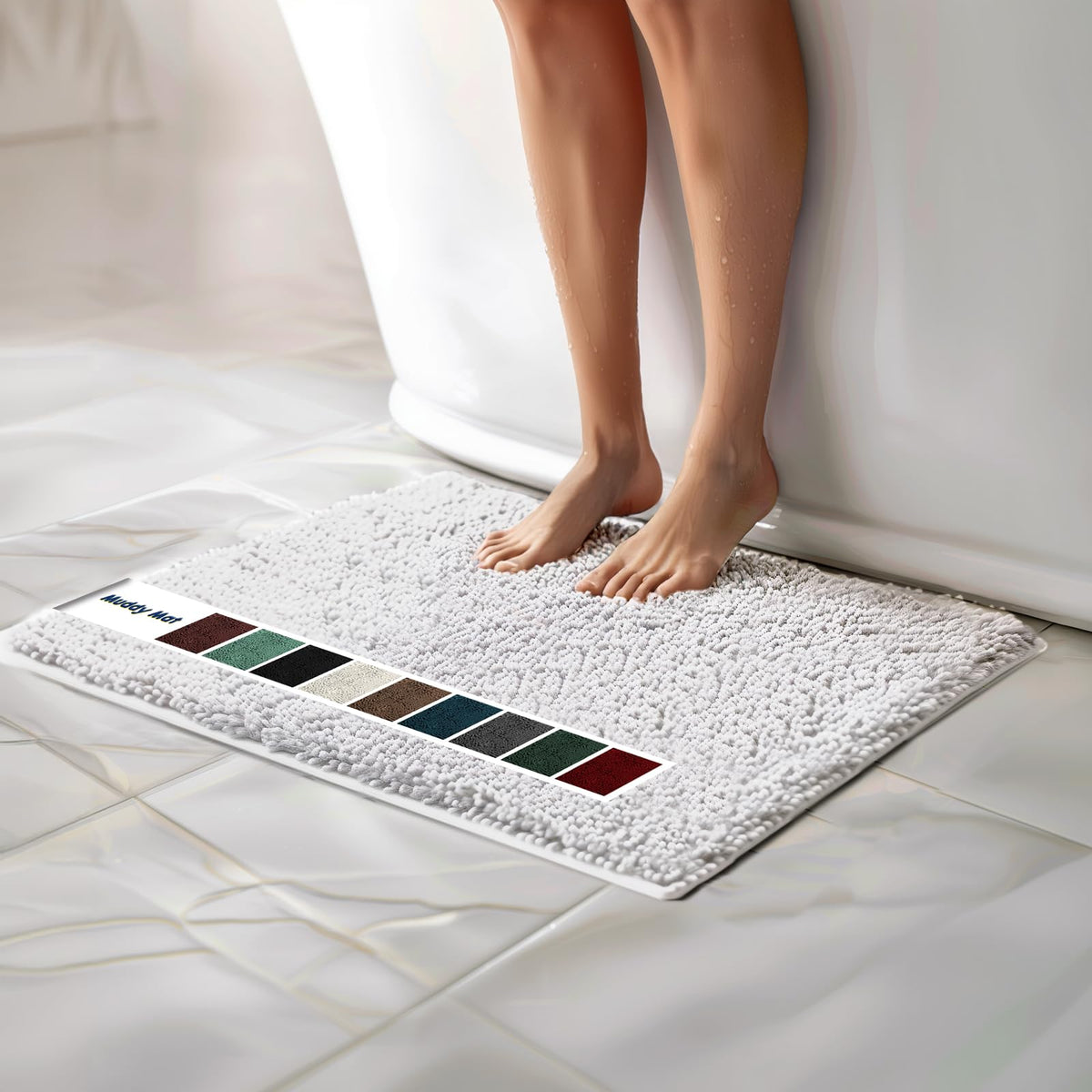 Muddy Mat Chenille Bathroom Rugs Quick Dry Microfiber Mats Non Slip Washable, Extra Thick, Soft and Highly Absorbent Bath Mats for Bathroom, Kitchen, and Shower Floor - Grey Medium 30"X19"