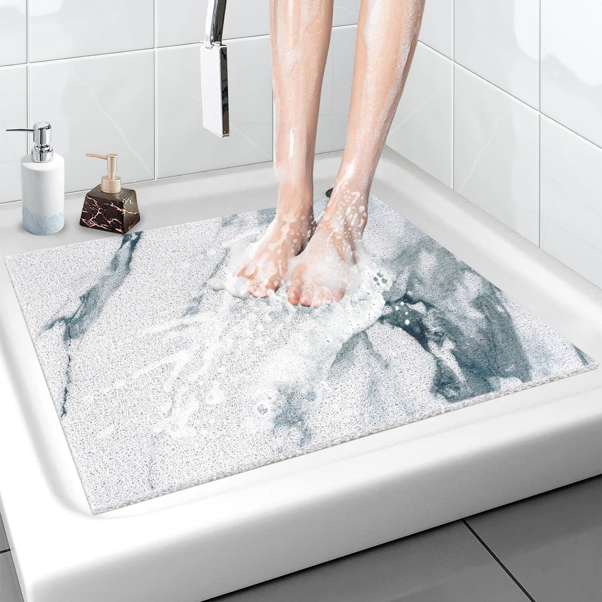 Shower Mat Non-Slip, Soft Comfort Bath Mat with Drainage Holes, PVC Loofah Massage Bathtub Mat for Shower, Tub, Bathroom, Wet Areas, Quick Drying