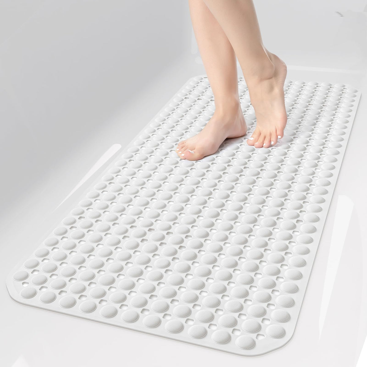 OTHWAY Bath Tub Shower Mat Non Slip, Bathtub Floor Liner Mats for Inside Shower Bathroom, Suction Cups and Drain Holes for Feet Scrubbing, Machine Washable, Soft on Feet, 35x16 Inch, Brown