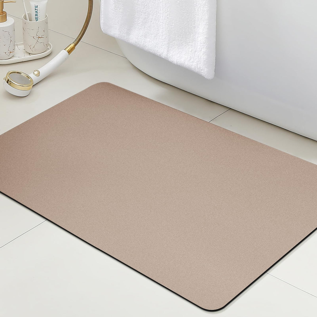 ACCUMTEK Non Slip Bath Mat, Thin Bathroom Rugs Fit Under Door, Quick Dry Bath Mats, Machine Washable Bath Rugs for Bathroom, Bathtub & Kitchen, Grey/Bordered/24 x17
