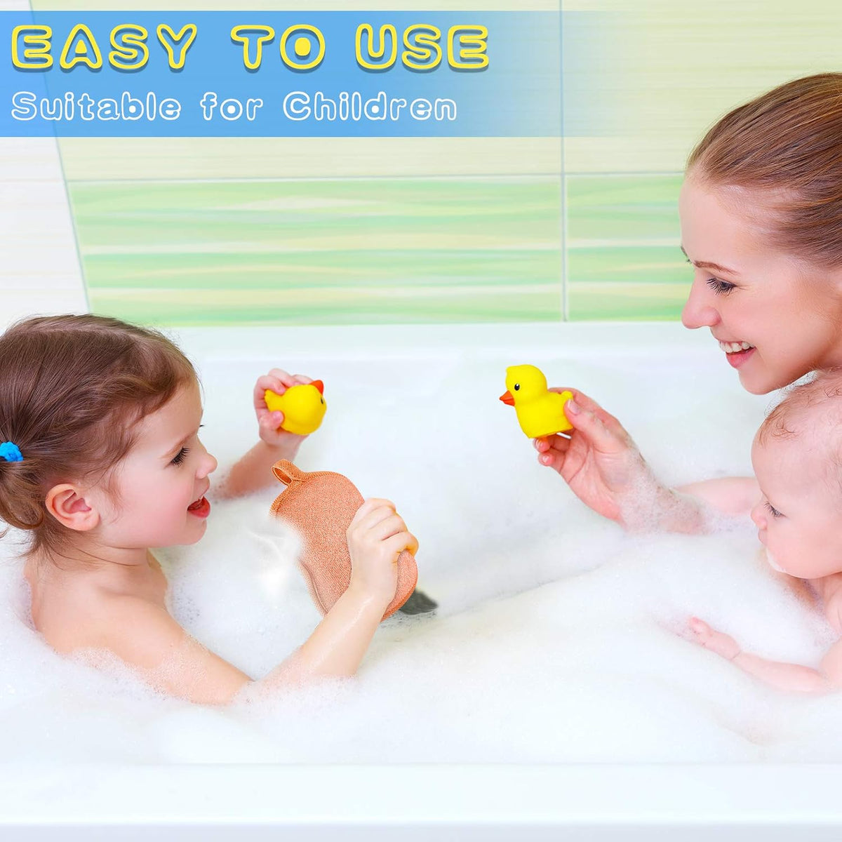 Tatuo 4 Pcs Baby Bath Sponge Toddler Bath Sponge,Red, Purple, Green, Orange