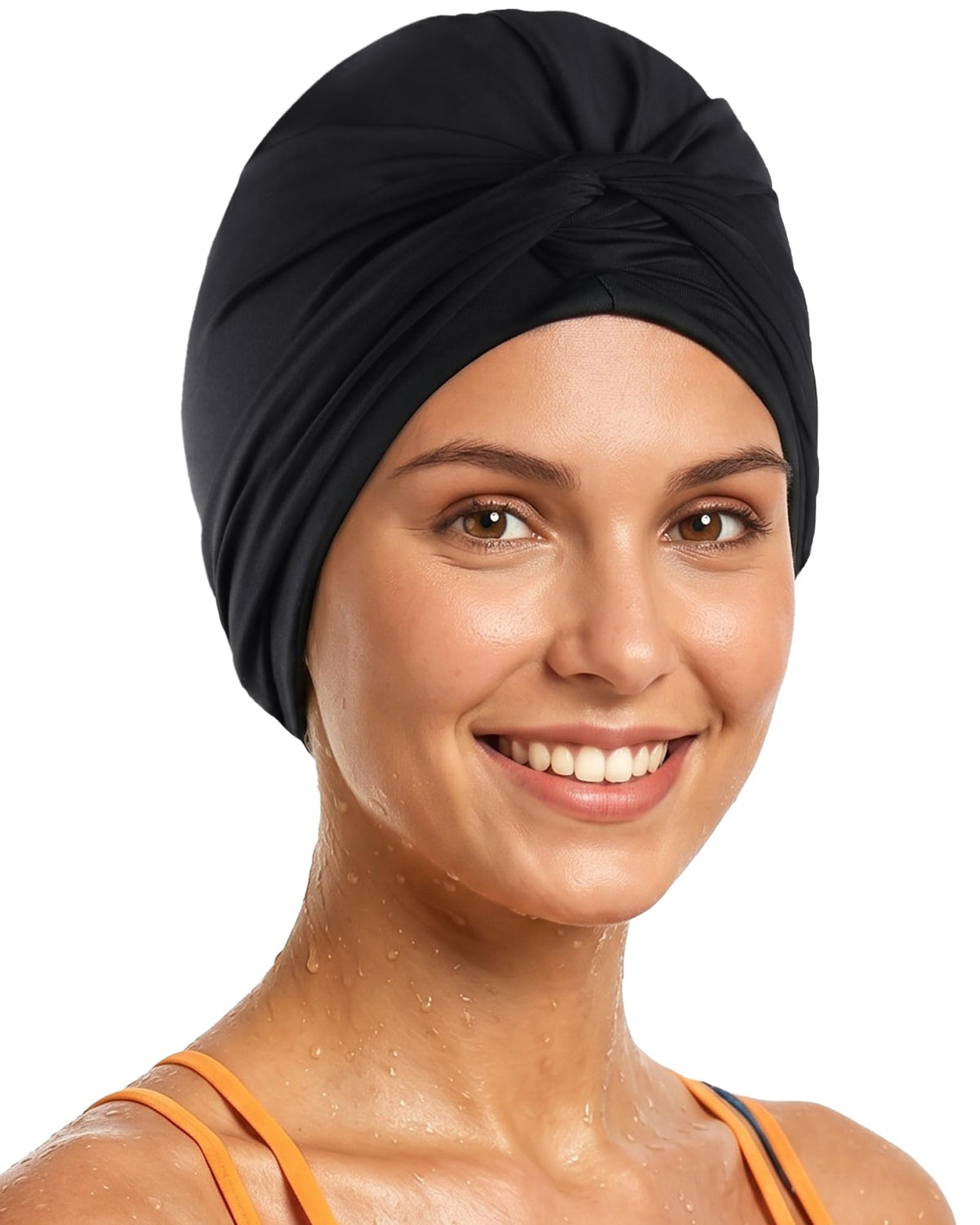 Babalet Satin Lined Swim Turban-Waterproof Silicone Swim Cap for Long Thick Curly Hair, Easy On/Off, Keep Hair Dry