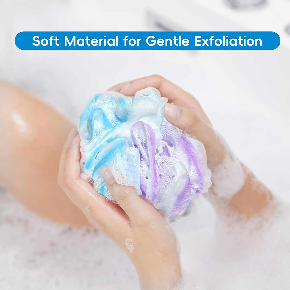 Loofah 4 Pack 75g Extra Large Loofa Set Soft Bath Sponge Thick Body Wash Puffs for Shower (Purple-Blue-Green-Mixed)