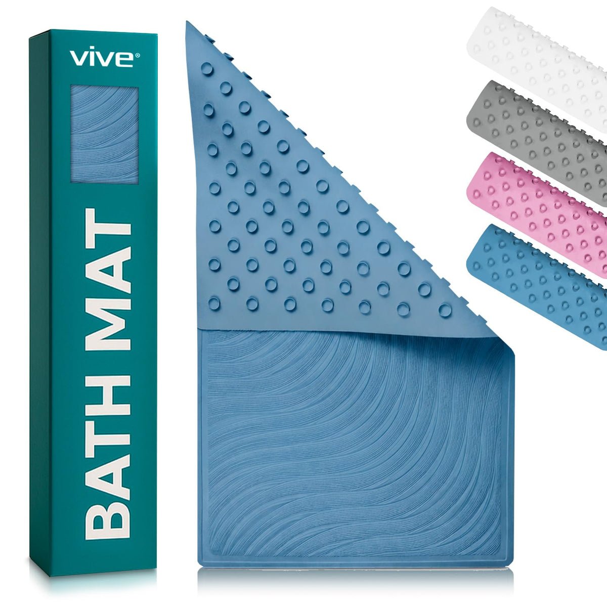 Vive Non-Slip Bath Mat with Suction Cups - 28" x 16" Extra Large Rubber Mat