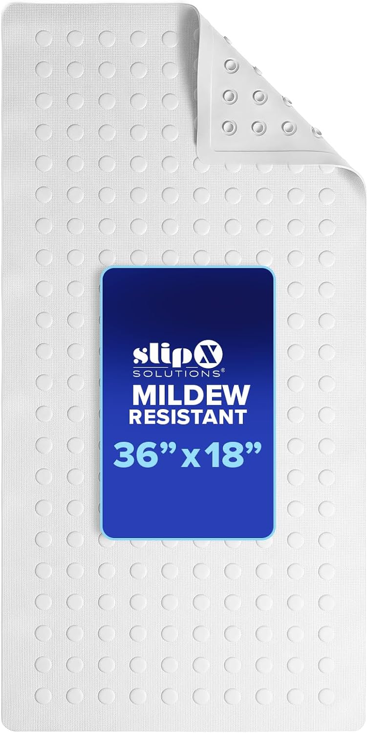 SlipX Solutions Anti Mold Rubber Non Slip Bathtub Mat, 18x36, White