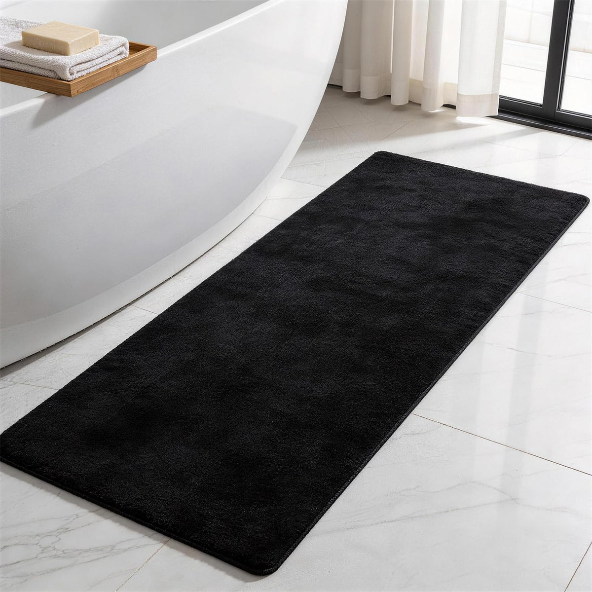 TYUU Black Bathroom Rug, Ultra Soft Bath Rugs Non Slip Washable, Super Absorbent Quick Dry Small Bath Mat with Rubber Backing for Bathroom Floor, Shower, or Sink, Black 16" x 24"