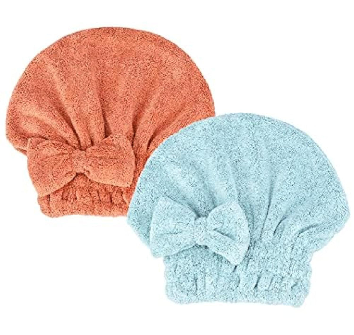 Microfiber Hair Drying Towels Head wrap with Bow-Knot Shower Cap Hair Turban hairWrap Bath Cap for Curly Short or Long & Wet Hair Gift for Women 2pack