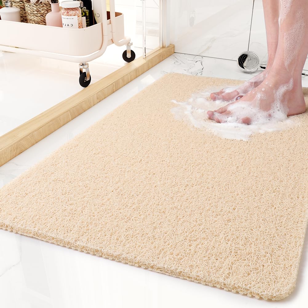 Non-Slip Bathtub Mat, 17x 30 Inch, Shower Mats for Bath Tub, PVC Loofah Bathroom Mats for Wet Areas, Quick Drying