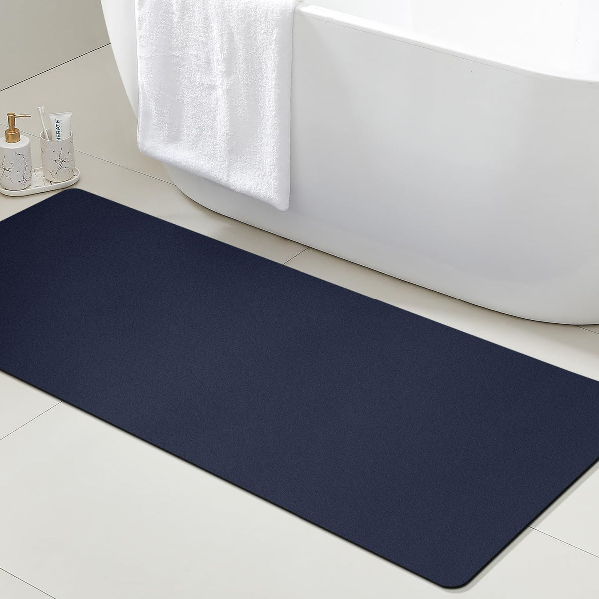 ACCUMTEK Non Slip Bath Mat, Thin Bathroom Rugs Fit Under Door, Quick Dry Bath Mats, Machine Washable Bath Rugs for Bathroom, Bathtub & Kitchen, Grey/Bordered/24 x17