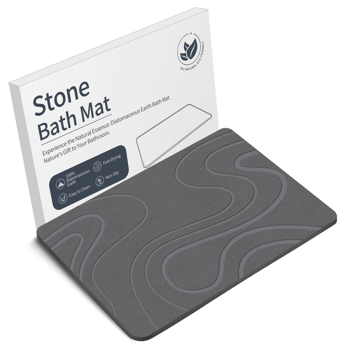 VEELOIM Stone Bath Mat, Diatomaceous Earth Bath Mat, Shower Mat Grey