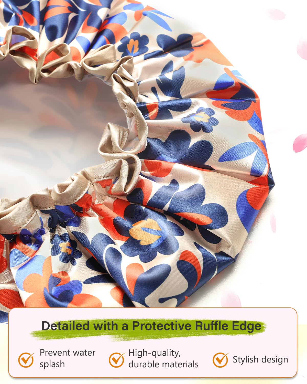 mikimini Large Shower Cap for Women Long Hair, Abstract Print, 2 Pieces