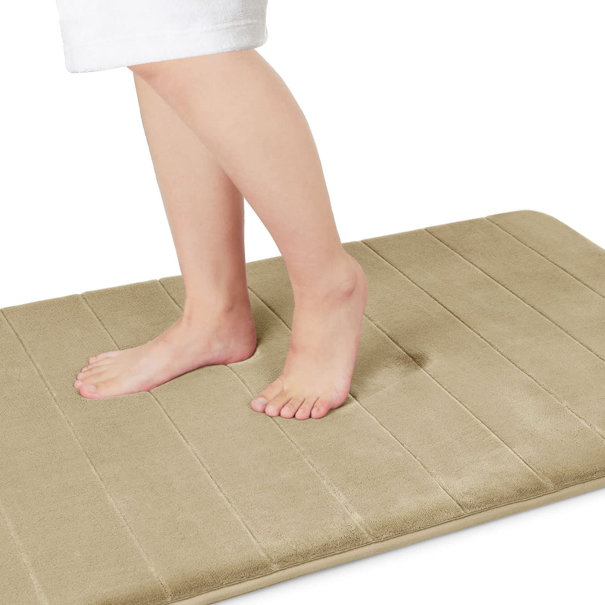 Yimobra Memory Foam Bath Mat, Super Soft Absorbent Bathroom Rug Non Slip 31.5x20 Inch, Quick Dry, Machine Washable Floor Carpet for Tub Shower, Home Decor Accessories, Beige