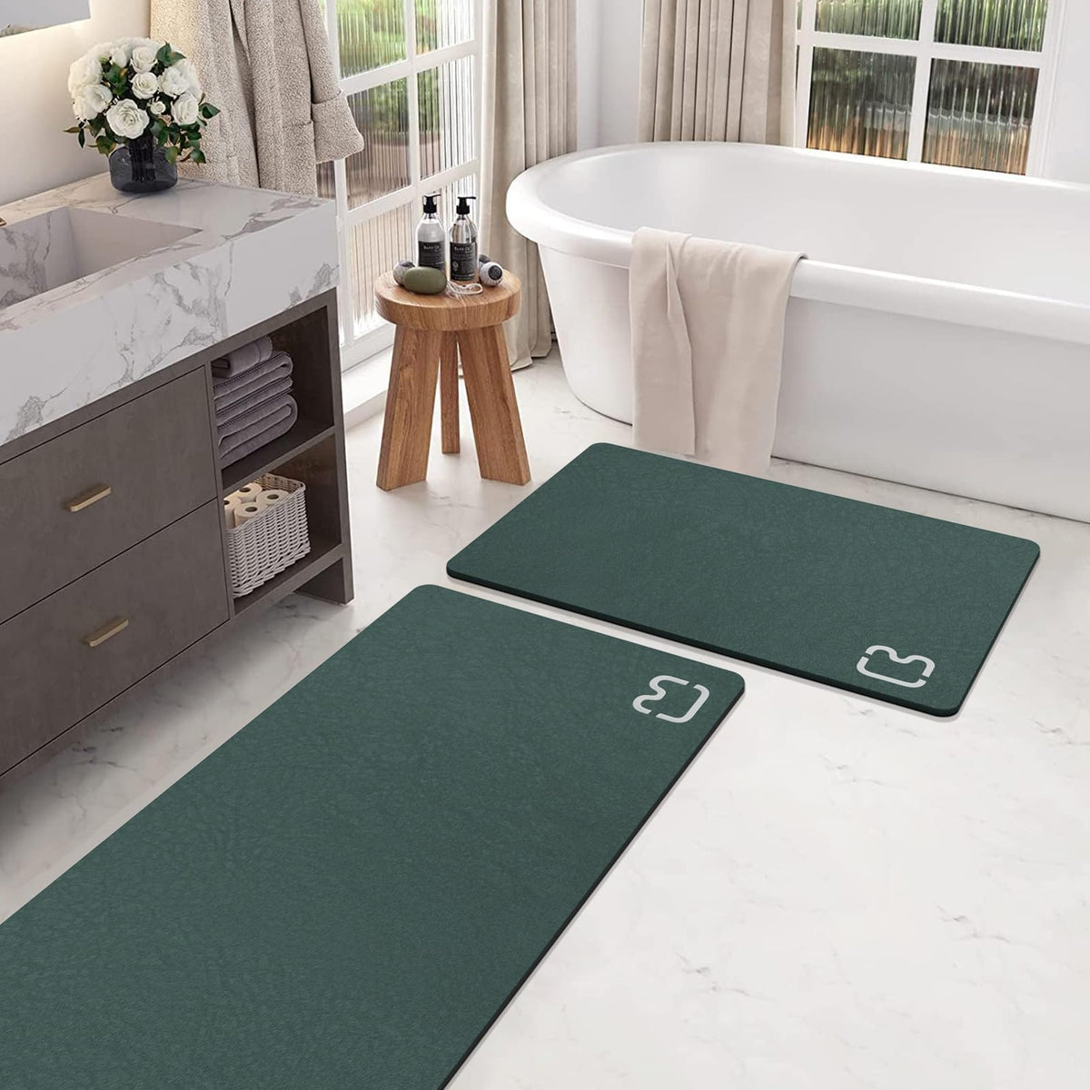 Diatomaceous Earth Bath Mat Stone Bath Mats for Bathroom,15.7"x23.6",Grey