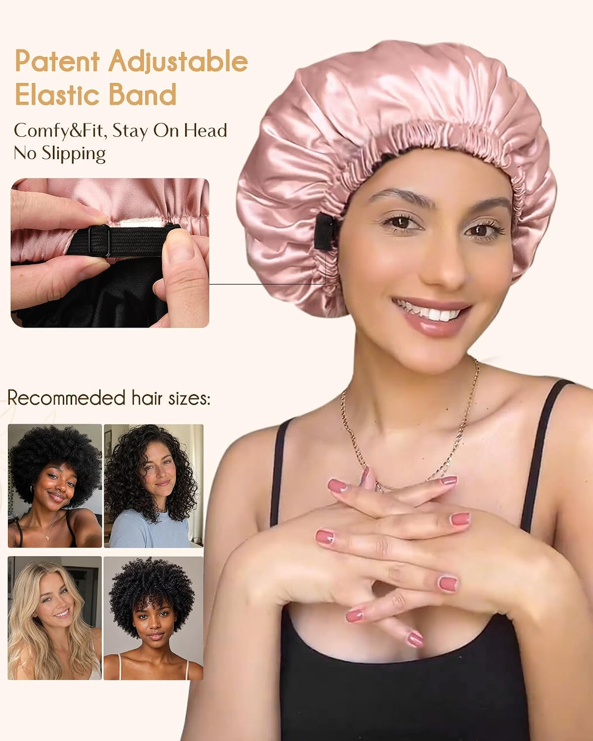 YANIBEST Adjustable Satin Bonnet Double Layer Hair Bonnet for Sleeping Bonnets for Women Hats Curly Natural Hair, Blush Pink