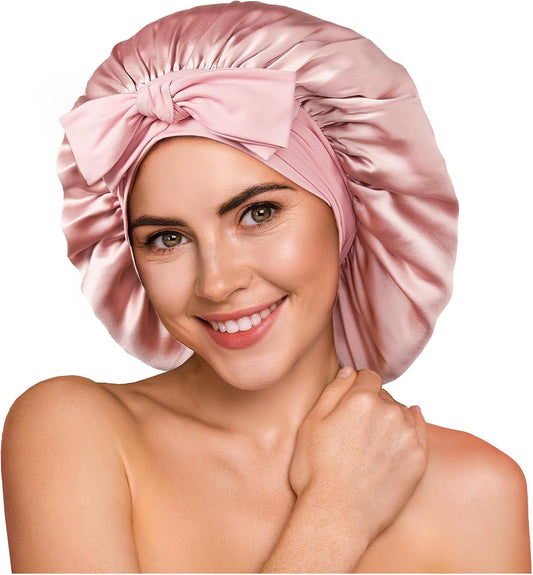 YFONG 100% Mulberry Silk Bonnet for Sleeping Women Men, Large Double Layer