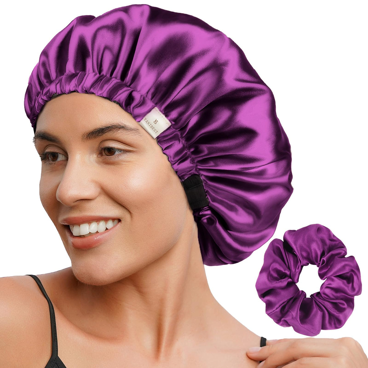YANIBEST Adjustable Satin Bonnet Double Layer Hair Bonnet for Sleeping Bonnets for Women Hats Curly Natural Hair, Blush Pink