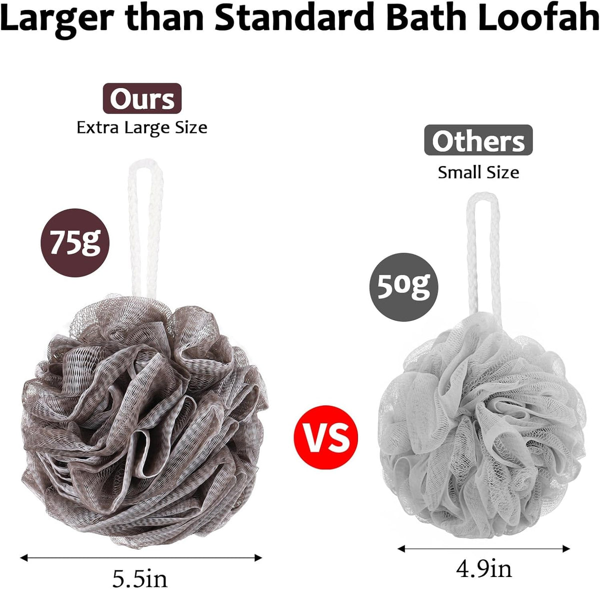 Loofah Sponge 75g/Piece, Mesh Bath Sponge Exfoliating Body Scrubber Ball Pack of 6, Large