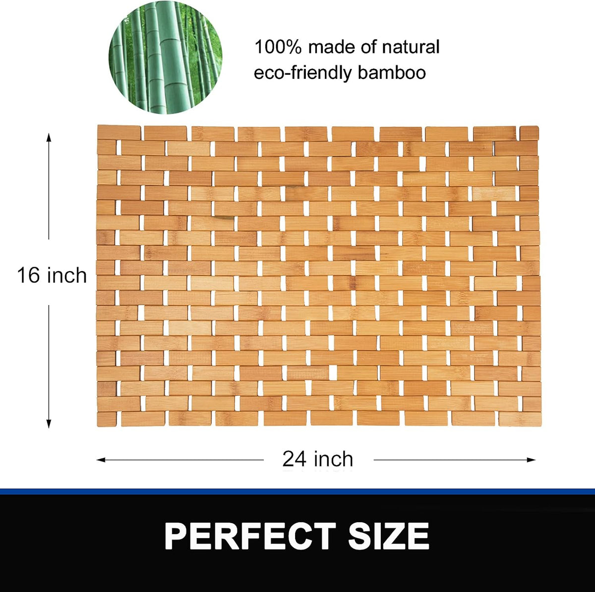 Rayon derived from Bamboo Bath Mat Bathroom Rugs Floor Wood Shower Bathtub Waterproof Non Slip Accessories 16x24 Inch Easy to Clean, Natural, 1 pc