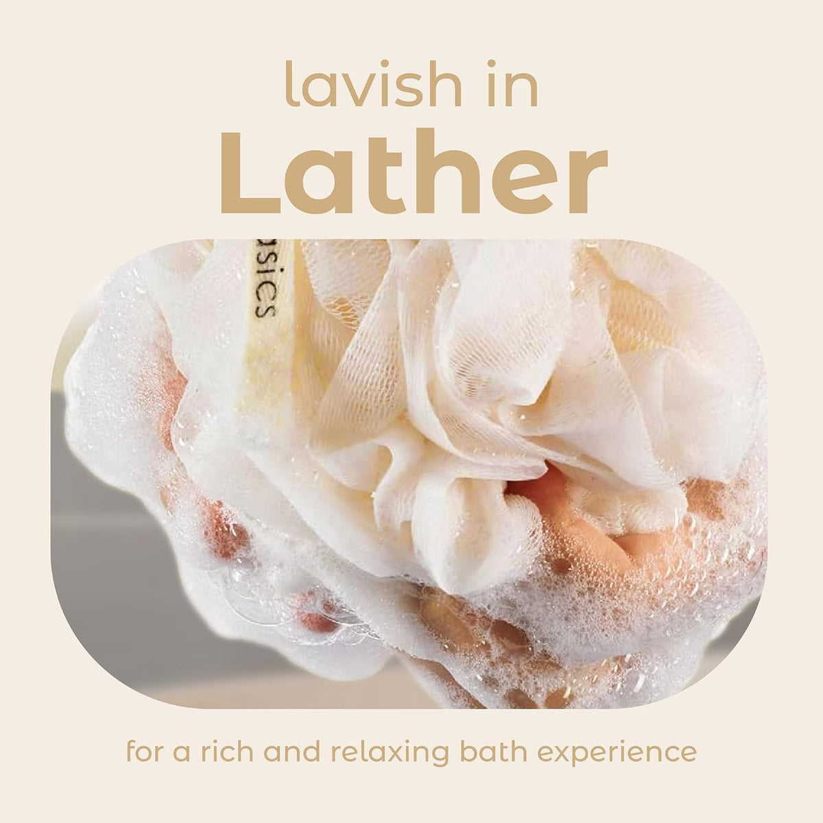 MainBasics Shower Loofah Sponge Pouf, Set of 3, Seaweed Infused