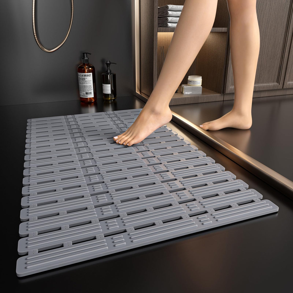 XIYUNTE Shower Mat Non Slip Bath Mat for Tub - 36 x 16 Inch Bathtub Mat Non Slip Shower Mat for Inside Shower, TPE Bath Mat with Powerful Suction Cup, Easy to Cut Bath Tub Mat, Grey