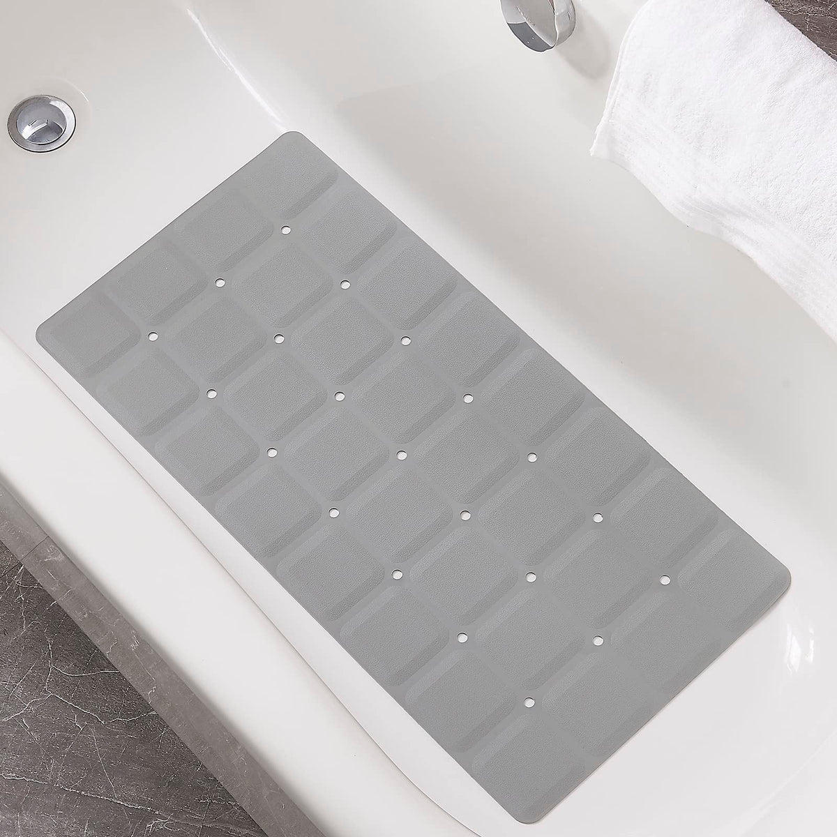 Webos Foldable Non Slip Silicon Bath Mat Bathtub mat no Suction Cups for Textured Tub and Reglazed Tub(Foldable-Beige, 28-inch x 14-inch)